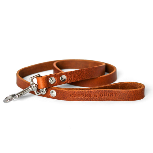Brown No Fuss Hondenriem dog leash made of plant-tanned Italian leather with weather-resistant clasp