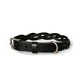 Afbeelding geladen in Galerij-viewer, Black twisted leather dog collar with metal buckle and D-ring, handcrafted with unique braided design.