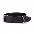 Afbeelding geladen in Galerij-viewer, Wide black leather dog collar with sturdy metal buckle and D-ring, durable and stylish.
