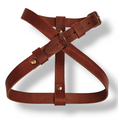 Afbeelding geladen in Galerij-viewer, Brown leather dog harness in figure 8 design with adjustable straps and brass hardware