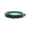 Afbeelding geladen in Galerij-viewer, Green No Fuss dog collar made from 100% vegetable-tanned Italian leather with silver hardware.