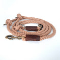Afbeelding geladen in Galerij-viewer, Twisted cotton dog leash in mocha color with adjustable length and antique brass hooks for versatile control and durability