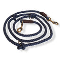 Afbeelding geladen in Galerij-viewer, Midnight blue twisted cotton dog leash with adjustable length and brass hooks