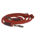 Afbeelding geladen in Galerij-viewer, Red twisted cotton dog leash with adjustable rings and brass clasps for versatile control and durability