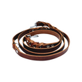 Afbeelding geladen in Galerij-viewer, Brown Twisted Switch adjustable dog leash with braided accents and metal clips made from Italian vegetable-tanned full-grain leather
