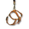 Afbeelding geladen in Galerij-viewer, No Fuss Y-Tuig camel leather dog harness with brass hardware and adjustable straps