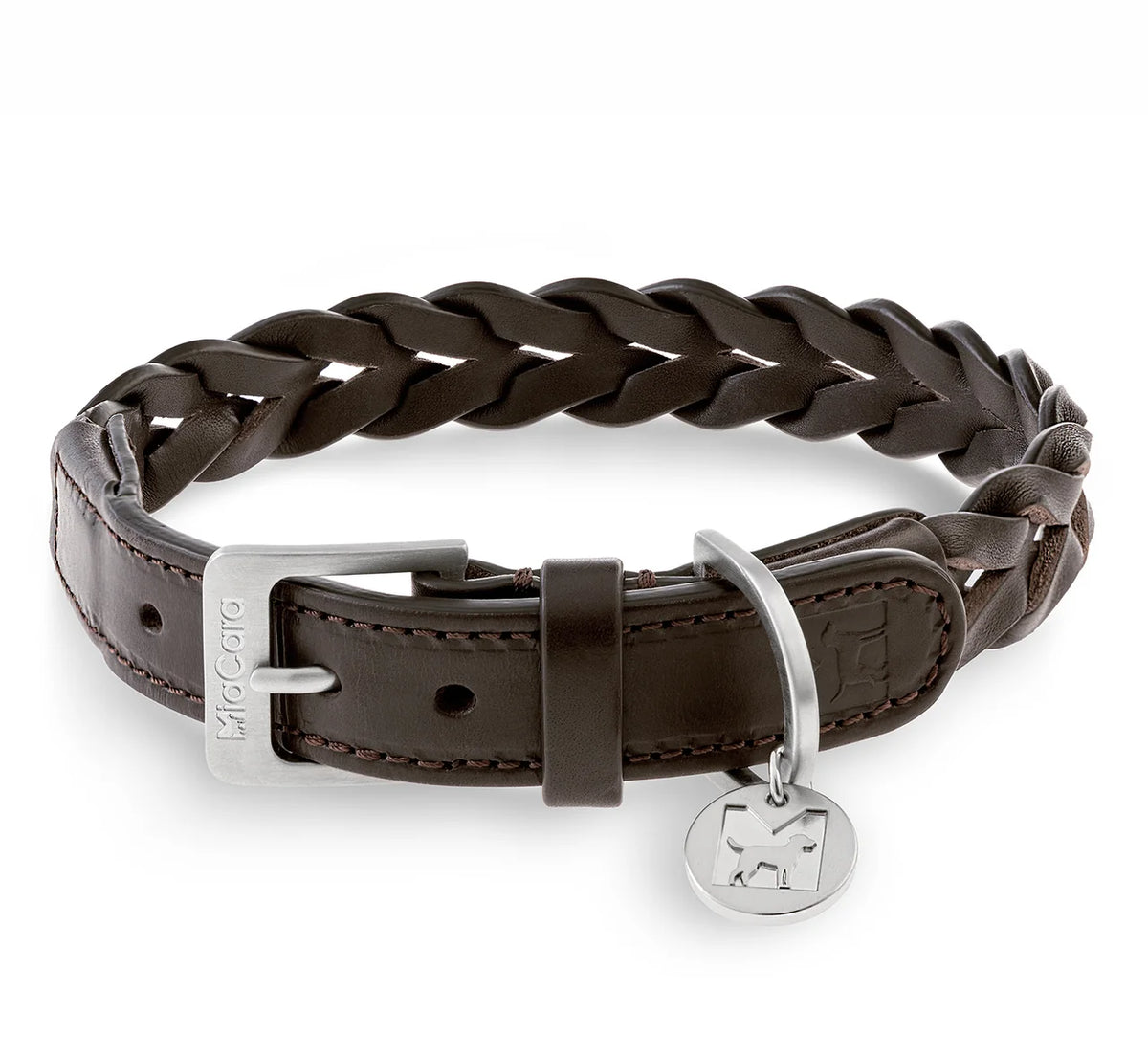 Hondenhalsband gevlochten leer Bergama Chocolade