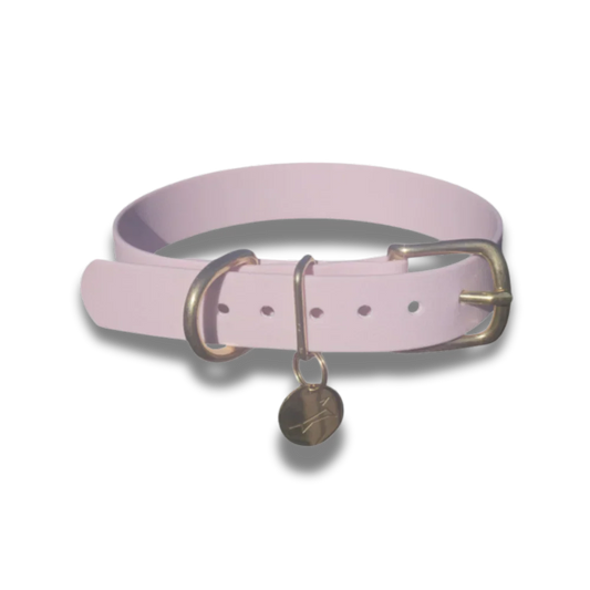 Pastel roze waterdichte hondenhalsband met gouden accenten en comfortabele pasvorm