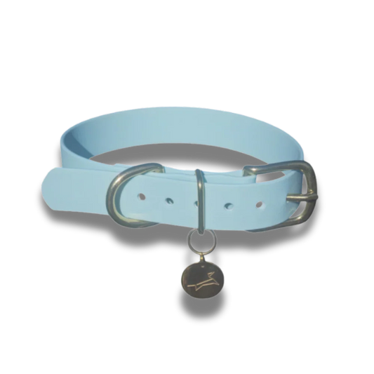 Pastel blauwe waterdichte hondenhalsband met gouden accenten voor comfort en stijl