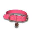 Afbeelding geladen in Galerij-viewer, Waterdichte hondenhalsband neon roze met luxe gouden details en comfortabele pasvorm
