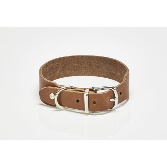 GIRO Hondenhalsband Mokka in duurzaam volnerf vetleer met metalen sluiting.